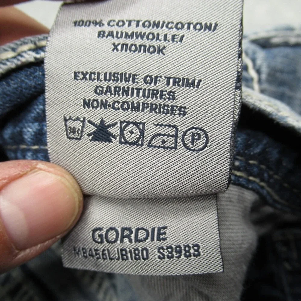 Silver Baggy Jeans Mens 34x26 Gordie Relaxed Faux Selvedge Fade Whisker Wide Leg